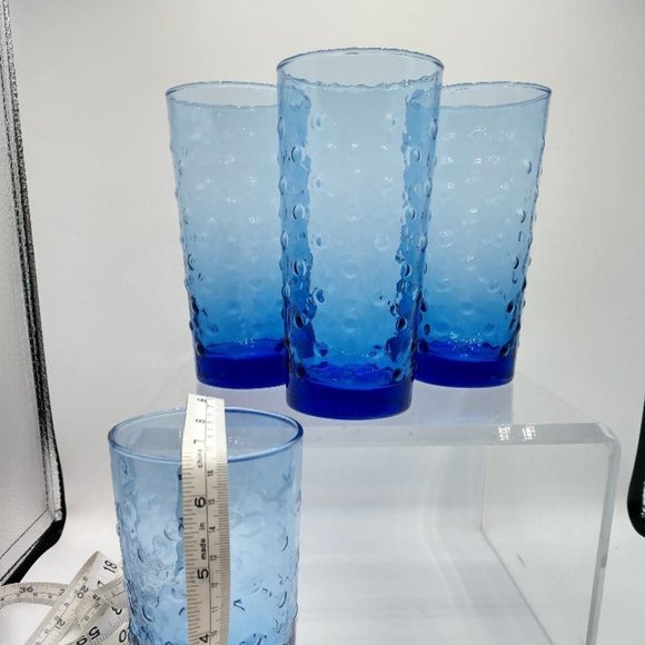 Libbey Cobalt Blue Hobnail Tumblers Glasses - Set of 4 - Mid Century Modern - Picture 1 of 4